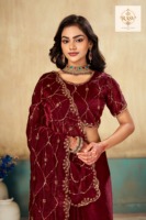 Sari de soirée en satin fantaisie pour femme avec embellissement de perles lourdes, tenue ethnique de luxe pour réception de mariage et fiançailles