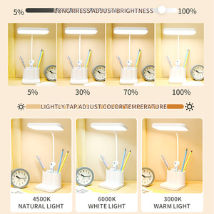 <span class=keywords><strong>Lampe</strong></span> de bureau moderne à piles rechargeable 800mA Affichage de la température à LED tricolore Support multifonctionnel pour stylo d'étude - Product Image 3
