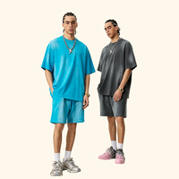 T-shirt en coton épais 285G, effet vieilli et déchiré, teinture à la cire, effet délavé, col étroit, épaules tombantes, coupe oversize, style streetwear