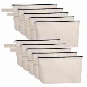 Wholesale Multi Purpose Cotton Cosmetic Bag Diy Logo Blank Canvas <b>Toiletry</b> <b>Storage</b> Zipper Pouches With Hand - Product Image 1