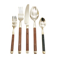 Nouveaux couverts en bakélite forgés noirs avec 3 poignées rivetées couteau à steak en acier inoxydable fourchette cuillère vaisselle ensemble de couverts en cuivre