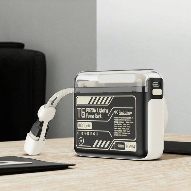 Factory Price New Arrival Transparent Shell Dual Cables PD20W Quik Charging 10000mAh Wireless Power Bank Portable Charger