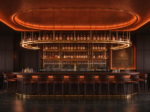 Gold Round Hanging <b>Bar</b> <b>Shelf</b> with LED Strip Lights and Polished Finish - Product Image 1