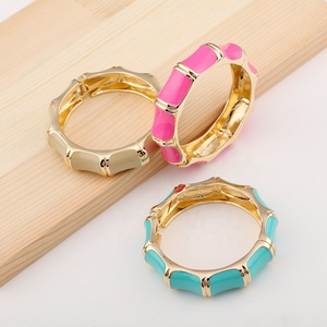 Bracelet jonc haut de gamme contrasté pour femme, style vintage, coloré, motif bambou, épais, vente en gros d'usine - Product Image 2