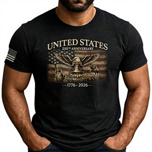 Camiseta de Hombre Azul Marino con Estampado del Escudo del Águila de EE. UU. 250 Años, Manga Corta, Cuello Redondo, Informal, de Punto, Algodón, Corte Regular - Product Image 3
