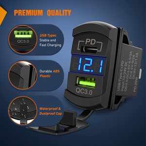 Prise de chargeur USB étanche avec affichage de tension LED bleu, ports PD Type C et QC3.0, 12-24V, accessoire pour voiture, camping-car, voiturette de golf - Product Image 2