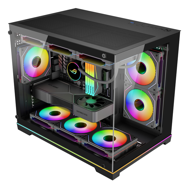 Factory OEM Mid Tower Panoramic Gaming Computer Case Micro ATX Dual Glass Support 9 Fans 360mm Water Cooling