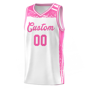 Combinaison de basket-ball pour adulte, uniforme imprimé blanc et rose respirant, ensemble grande taille - Product Image 2