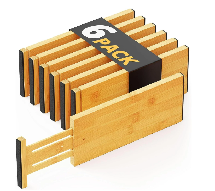 6 Pack Expandable Bamboo Dresser Drawer Dividers Natural Organization For Clothing In Dressers Storage Boxes & Bins