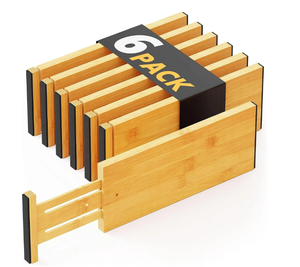 Lot de 6 séparateurs de tiroirs extensibles en bambou à ressort pour vêtements, organisateurs de tiroirs réglables en bois pour la <span class=keywords><strong>cuisine</strong></span> - Product Image 1
