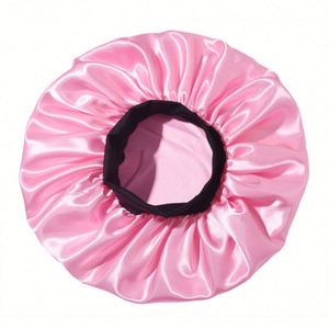 Large Satin With Elastic Soft Band Jumbo Black Wide Edge Bonnet Night <b>Head</b> Cover <b>Silk</b> Hair <b>Wraps</b> Turbans for Women Girls - Product Image 2