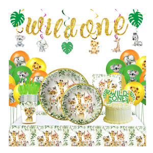 Ensemble de décorations d'animaux de la forêt de la <span class=keywords><strong>jungle</strong></span> WILD ONE Assiette en <span class=keywords><strong>papier</strong></span> Tasse Serviettes de table pour enfants pour anniversaire Saint Valentin Fêtes de Pâques - Product Image 1