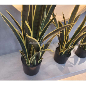 Plante artificielle Sansevieria en pot en plastique miniature, écologique, résistante à l'eau, aspect réaliste jaune-vert, arbustes et herbes - Product Image 2