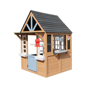 Maisonnette de jeu extérieure en bois avec deux fenêtres en plastique - Cabane interactive pour enfants pour jeux d'imitation en extérieur, composants en plastique - Product Image 1