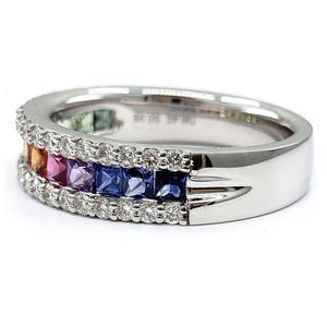 Envío rápido de Hong Kong, buena calidad, oro blanco sólido de 18 quilates, Diamante Real, zafiro azul, piedras preciosas, banda de arcoíris, anillo de bodas para mujer - Product Image 2