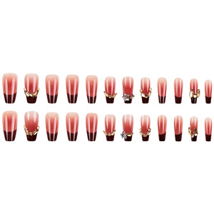 Ballerina 24 pièces, <span class=keywords><strong>faux</strong></span> <span class=keywords><strong>ongles</strong></span> à pression en strass dégradé rose nude et <span class=keywords><strong>bordeaux</strong></span>, pour femmes et filles, pour les fêtes et le quotidien - Product Image 3