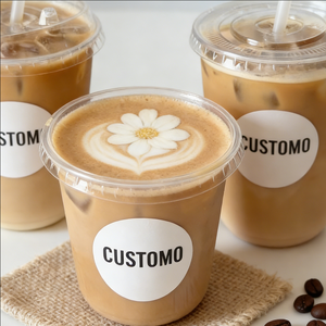 Vasos Desechables de Plástico para Café con Tapa y Logotipo, Vasos Transparentes para Postre de 10 oz para Café - Product Image 3