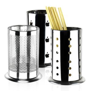 Stainless Steel Chopstick Holder Round Kitchen Organizer With Apple Design For Dry And Wet Use - Product Image 1