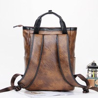Sac à dos vintage de style européen et américain en PU à motifs avec ruban contrastant, sacoche pour ordinateur portable