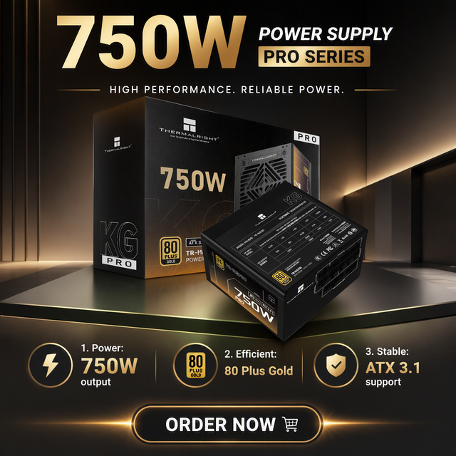 Thermalright TR-KG750 PRO Fully Modular Gold-Certified ATX 3.1 Power Supply with Embossed Cables Black for Desktop Computers