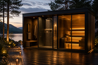 Salle de sauna et douche combinées avec zone de vestiaire en cèdre rouge, suite complète 3 zones pour 4 personnes