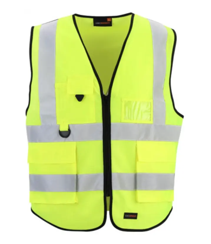 Reflective vest with adhesive buckle and zipper style reflective vest yellow orange car traffic safety warning vest.