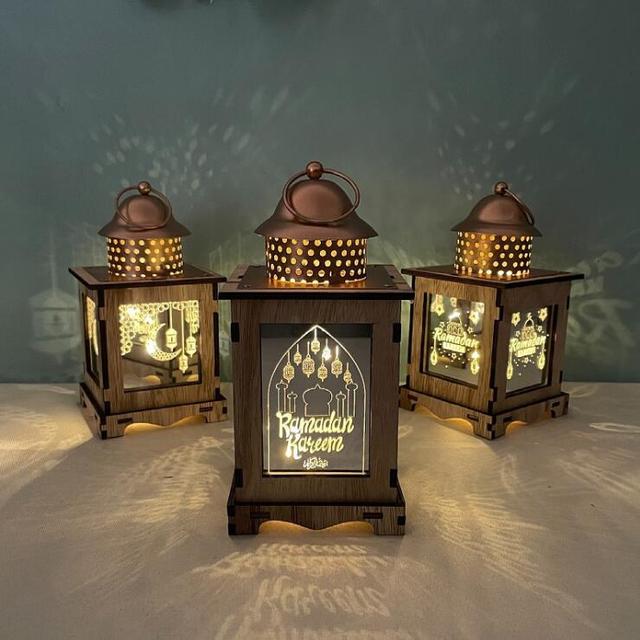 New Arrival Wooden Muslim Ramadan Wind Lamp LED Light Hanging Lantern Eid Mubarak Ramadan Lamp for Home Islam Muslim Party Decor