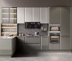 ตู้ครัวโมดูลาร์ MDF หรูหราสั่งทำขายส่ง สีเทา สำหรับการสร้างอพาร์ตเมนต์มาตรฐาน - Product Image 4