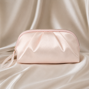 Hot Selling Blush <b>Pink</b> Pleated Satin Dome Cosmetic Pouch with Ribbon Pull for Bridesmaid Gifts and Personal Gift Cosmetic Bag - Product Image 5