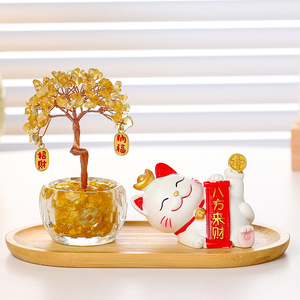 ชุดตุ๊กตาแมวกวักคริสตัลต้นไม้เงิน ของตกแต่งบ้านเรซิ่น สำหรับวางหน้าประตู ของขวัญ - Product Image 4