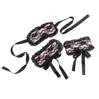 Masque et ensemble de restraints unisexe en dentelle de soie noire pour jeux de couple adultes, équipement BDSM, restraints Dominatrix, vente en gros