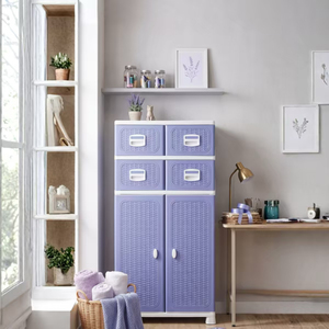 Foldable Multifunctional <b>Plastic</b> Stackable Storage Container with Rattan Pattern Drawer and Hanging Clothes <b>Rod</b> for Home - Product Image 6