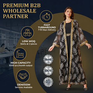ชุดอาบายะแบบเปิดด้านหน้าสองชิ้นสำหรับผู้หญิง พร้อมงานปักเลื่อมจากผู้ผลิต - Product Image 3