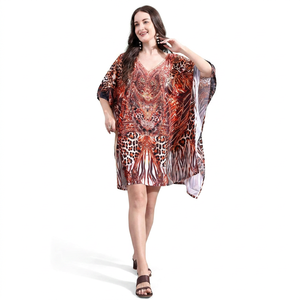 Robe caftan en viscose pour femmes de style africain, longueur mi-longue, tunique décontractée, poncho kimono, finition soyeuse, tenue de vacances bohème - Product Image 1