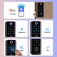 Kunci Pintu Pintar Aluminium Alloy untuk Pintu Kayu/Logam Tuya WiFi Cloud Storage Sidik Jari Kunci Mekanik Gagang Terpisah Hitam/Satin