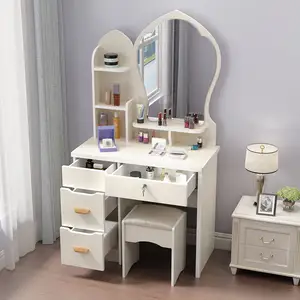 Commode de maquillage avec miroir, cadre en bois, design décontracté, bureau d'étude, commode de rangement, pour chambre à coucher