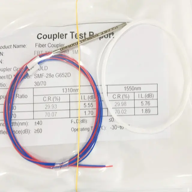 Acoplador divisor de fibra FBT, 1x2, relación dividida de 1:99 a 50/50, tres ventanas, 1310/1490/1550, 0,9mm, divisor de tubo de acero tipo FBT