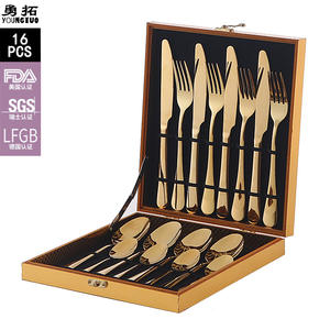 Golden Stainless Steel <b>Cutlery</b> Set 16 Pieces 410 Material Dishwasher Safe Simple Style Western Utensils for 4 People - Product Image 2