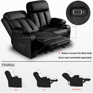 Canapé-lit inclinable électrique avec chauffage et massage, porte-gobelets, port de charge USB, design moderne en similicuir, cadre en métal - Product Image 5