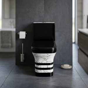 Modern Chinese Black Gold Ceramic One Piece WC Siphonic Dual Flush Floor Mounted Water Closet Toilet - Product Image 4