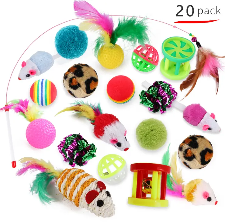 Cat 20 Pack Toys Kitten Gift Fluffy Mouse Mice Balls and Bells Toys for Cat Puppy Kitty