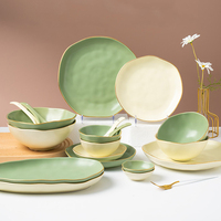Nodic 16/20 pièces ensembles d'assiettes de vaisselle assiettes ovales irrégulières en céramique émaillée mate vaisselle en céramique avec bord doré