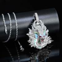 Collier pendentif dragon du zodiaque en zircon cubique entièrement pavé, plaqué or, style hip-hop pour homme