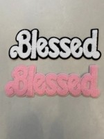 Patch en tissu brodé en chenille « Blessed » le plus vendu, pour vêtements d'extérieur, veste, lettre décorative, design thermocollant pour chapeau
