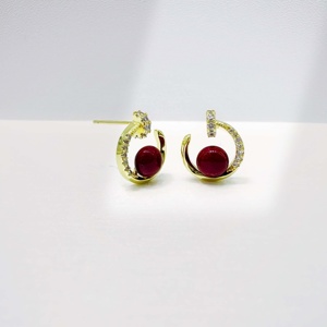 custom plata 925 sterling silver geometric <b>red</b> pearl <b>earring</b> fashion jewelry women classic pendant gemstone fine stud <b>earrings</b> - Product Image 1