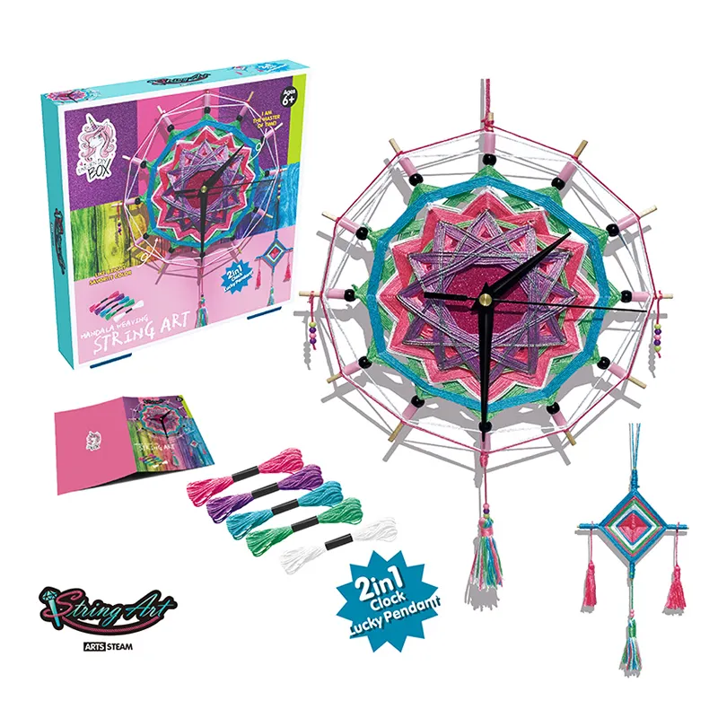 Giocattoli per bambini art set mandala weaving string fai da te 2 in 1 orologio lucky pendant handmade winding string art kit giocattoli per bambini