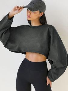 Kırpılmış ekip boyun uzun kollu kalın kazak kadınlar için pamuk Set özel baskılı logolar ile kadın giyim kazak - Product Image 2