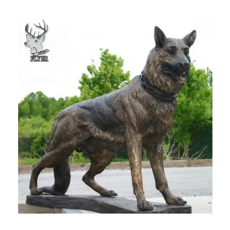 Gartendekoration modernes Metallhandwerk Tier Hundestatue lebensecht stehende Deutsche Schäferhunde Bronze Hundestatue