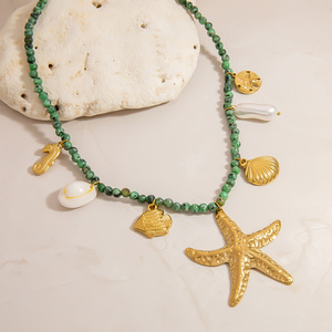 สร้อยคอสแตนเลสสตีลธีมมหาสมุทร ประดับด้วยไข่มุก เปลือกหอย และจี้ปลาดาว สำหรับการเดินทาง เครื่องประดับแฟชั่น - Product Image 1