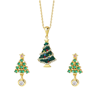 Collier pendentif sapin de Noël en acier titane couleur or avec émail et strass, bijoux de fête pour femme, cadeau de Noël - Product Image 1